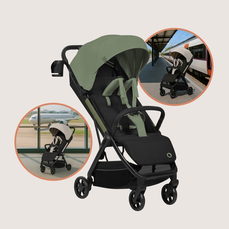 Carucior sport, Lionelo, Julie Air, Greutate redusa - 7.5 kg, Sustine 22 kg, 6 luni+, Capotina impermeabila, Protectie SPF 50+, Include suport sticla, Pliere compacta pentru calatorii, Conform cu EN1888-1 si EN1888-2, Verde Sage