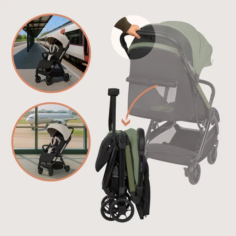 Carucior sport, Lionelo, Julie Air, Greutate redusa - 7.5 kg, Sustine 22 kg, 6 luni+, Capotina impermeabila, Protectie SPF 50+, Include suport sticla, Pliere compacta pentru calatorii, Conform cu EN1888-1 si EN1888-2, Verde Sage