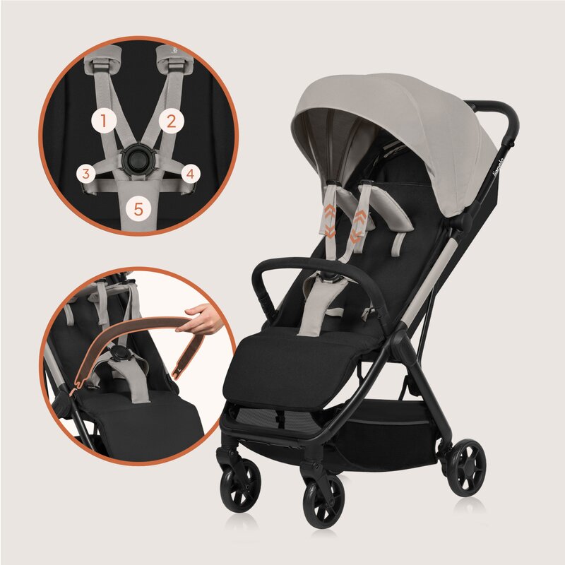 Carucior sport, Lionelo, Julie Air, Greutate redusa - 7.5 kg, Sustine 22 kg, 6 luni+, Capotina impermeabila, Protectie SPF 50+, Include suport sticla, Pliere compacta pentru calatorii, Conform cu EN1888-1 si EN1888-2, Bej