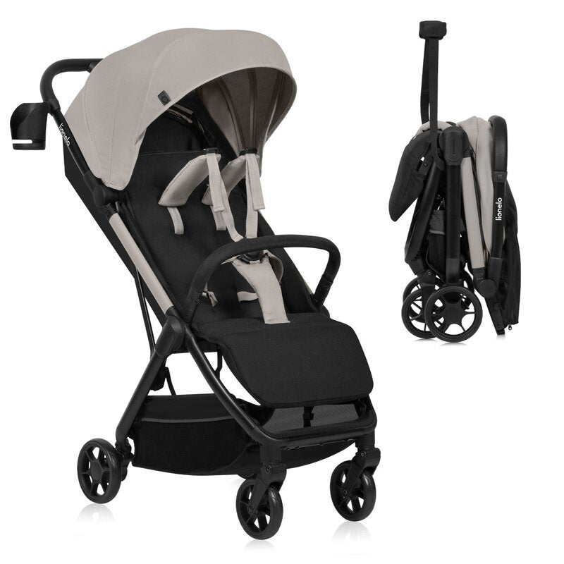 Carucior sport, Lionelo, Julie Air, Greutate redusa - 7.5 kg, Sustine 22 kg, 6 luni+, Capotina impermeabila, Protectie SPF 50+, Include suport sticla, Pliere compacta pentru calatorii, Conform cu EN1888-1 si EN1888-2, Bej - gogobaby.ro