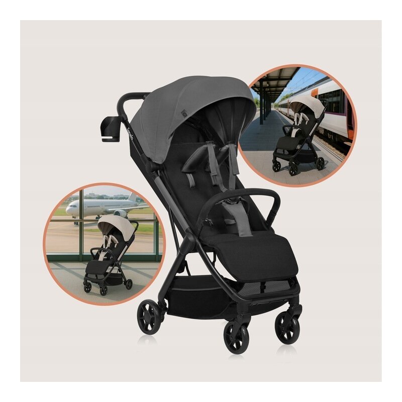 Carucior sport, Lionelo, Julie Air, Greutate redusa - 7.5 kg, Sustine 22 kg, 6 luni+, Capotina impermeabila, Protectie SPF 50+, Include suport sticla, Pliere compacta pentru calatorii, Conform cu EN1888-1 si EN1888-2, Gri