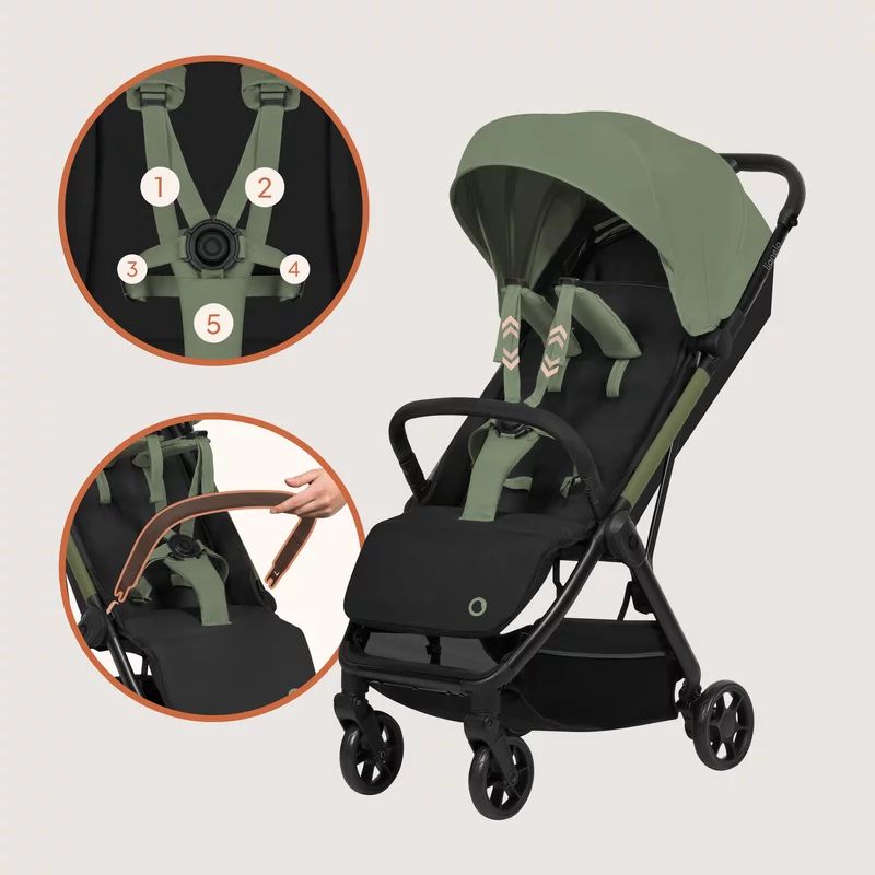 Carucior sport, Lionelo, Julie Air, Greutate redusa - 7.5 kg, Sustine 22 kg, 6 luni+, Capotina impermeabila, Protectie SPF 50+, Include suport sticla, Pliere compacta pentru calatorii, Conform cu EN1888-1 si EN1888-2, Verde Sage