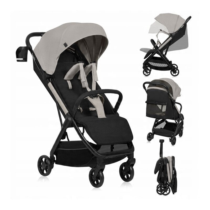 Carucior sport, Lionelo, Julie Air, Greutate redusa - 7.5 kg, Sustine 22 kg, 6 luni+, Capotina impermeabila, Protectie SPF 50+, Include suport sticla, Pliere compacta pentru calatorii, Conform cu EN1888-1 si EN1888-2, Bej - gogobaby.ro