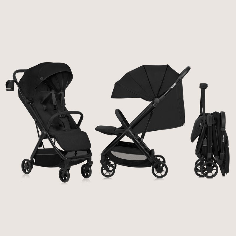 Carucior sport, Lionelo, Julie Air, Greutate redusa - 7.5 kg, Sustine 22 kg, 6 luni+, Capotina impermeabila, Protectie SPF 50+, Include suport sticla, Pliere compacta pentru calatorii, Conform cu EN1888-1 si EN1888-2, Negu Onyx - gogobaby.ro