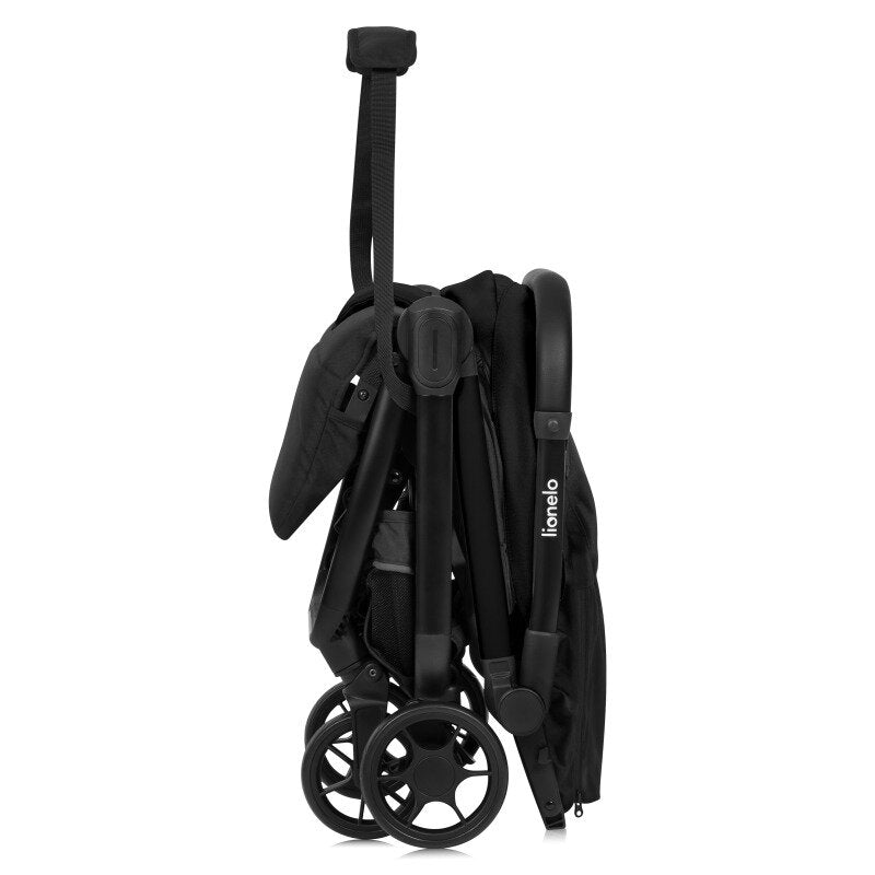 Carucior sport, Lionelo, Julie Air, Greutate redusa - 7.5 kg, Sustine 22 kg, 6 luni+, Capotina impermeabila, Protectie SPF 50+, Include suport sticla, Pliere compacta pentru calatorii, Conform cu EN1888-1 si EN1888-2, Negu Onyx - gogobaby.ro