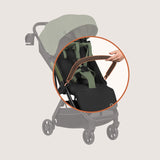Carucior sport, Lionelo, Julie Air, Greutate redusa - 7.5 kg, Sustine 22 kg, 6 luni+, Capotina impermeabila, Protectie SPF 50+, Include suport sticla, Pliere compacta pentru calatorii, Conform cu EN1888-1 si EN1888-2, Verde Sage