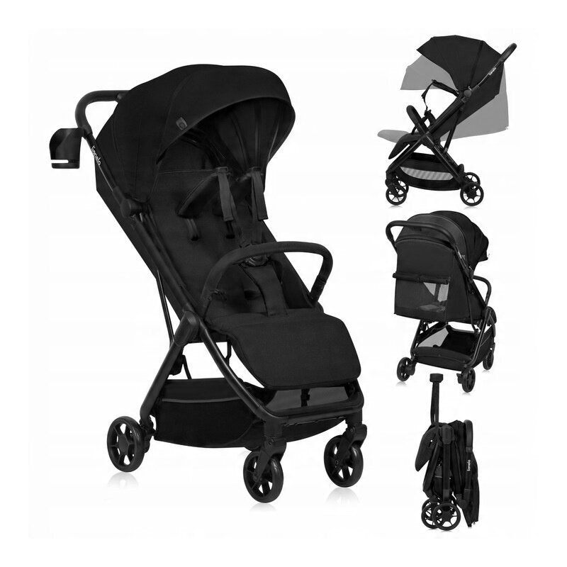 Carucior sport, Lionelo, Julie Air, Greutate redusa - 7.5 kg, Sustine 22 kg, 6 luni+, Capotina impermeabila, Protectie SPF 50+, Include suport sticla, Pliere compacta pentru calatorii, Conform cu EN1888-1 si EN1888-2, Negu Onyx - gogobaby.ro