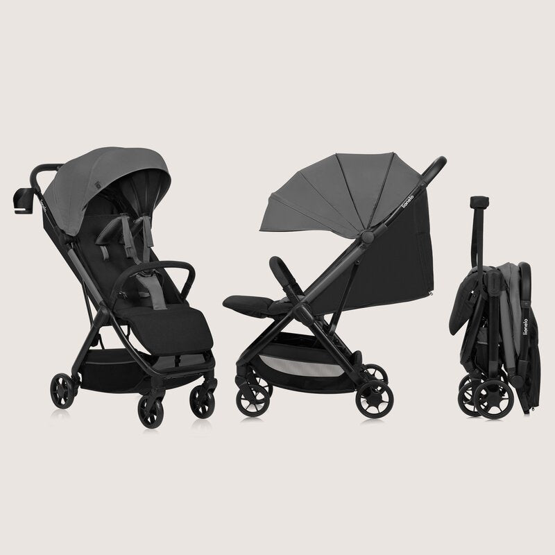 Carucior sport, Lionelo, Julie Air, Greutate redusa - 7.5 kg, Sustine 22 kg, 6 luni+, Capotina impermeabila, Protectie SPF 50+, Include suport sticla, Pliere compacta pentru calatorii, Conform cu EN1888-1 si EN1888-2, Gri - gogobaby.ro