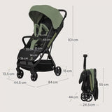 Carucior sport, Lionelo, Julie Air, Greutate redusa - 7.5 kg, Sustine 22 kg, 6 luni+, Capotina impermeabila, Protectie SPF 50+, Include suport sticla, Pliere compacta pentru calatorii, Conform cu EN1888-1 si EN1888-2, Verde Sage
