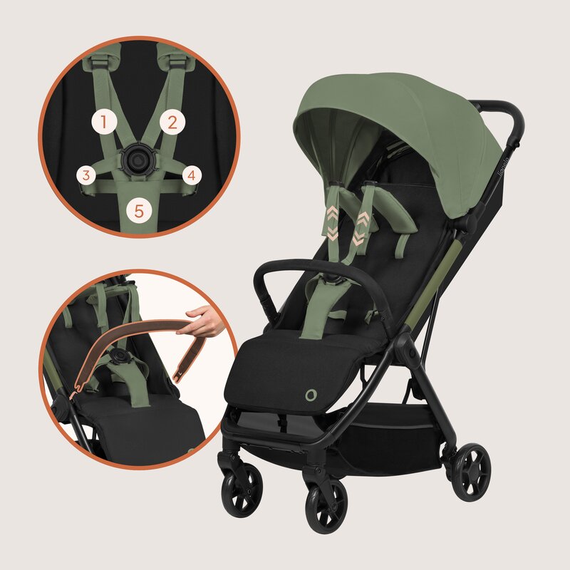 Carucior sport, Lionelo, Julie Air, Greutate redusa - 7.5 kg, Sustine 22 kg, 6 luni+, Capotina impermeabila, Protectie SPF 50+, Include suport sticla, Pliere compacta pentru calatorii, Conform cu EN1888-1 si EN1888-2, Verde Sage