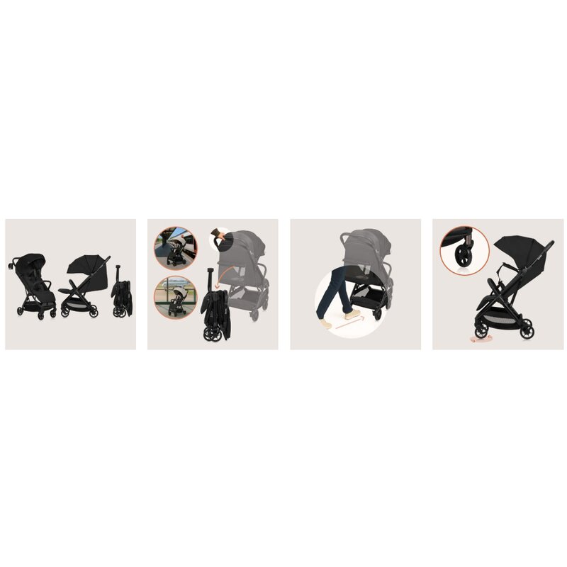 Carucior sport, Lionelo, Julie Air, Greutate redusa - 7.5 kg, Sustine 22 kg, 6 luni+, Capotina impermeabila, Protectie SPF 50+, Include suport sticla, Pliere compacta pentru calatorii, Conform cu EN1888-1 si EN1888-2, Negu Onyx - gogobaby.ro