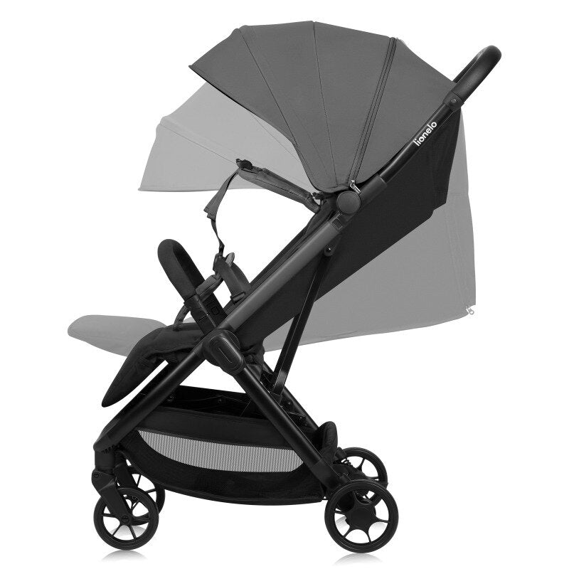 Carucior sport, Lionelo, Julie Air, Greutate redusa - 7.5 kg, Sustine 22 kg, 6 luni+, Capotina impermeabila, Protectie SPF 50+, Include suport sticla, Pliere compacta pentru calatorii, Conform cu EN1888-1 si EN1888-2, Gri