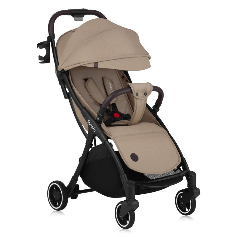 Carucior sport, Lionelo, Julie One, De la nastere, Greutate redusa, Cu accesorii, Cadru din aluminiu, 0-22 kg, Pliere compacta pentru avion, Conform cu standardele europene de securitate EN1888-1 si EN1888-2, Bej - gogobaby.ro