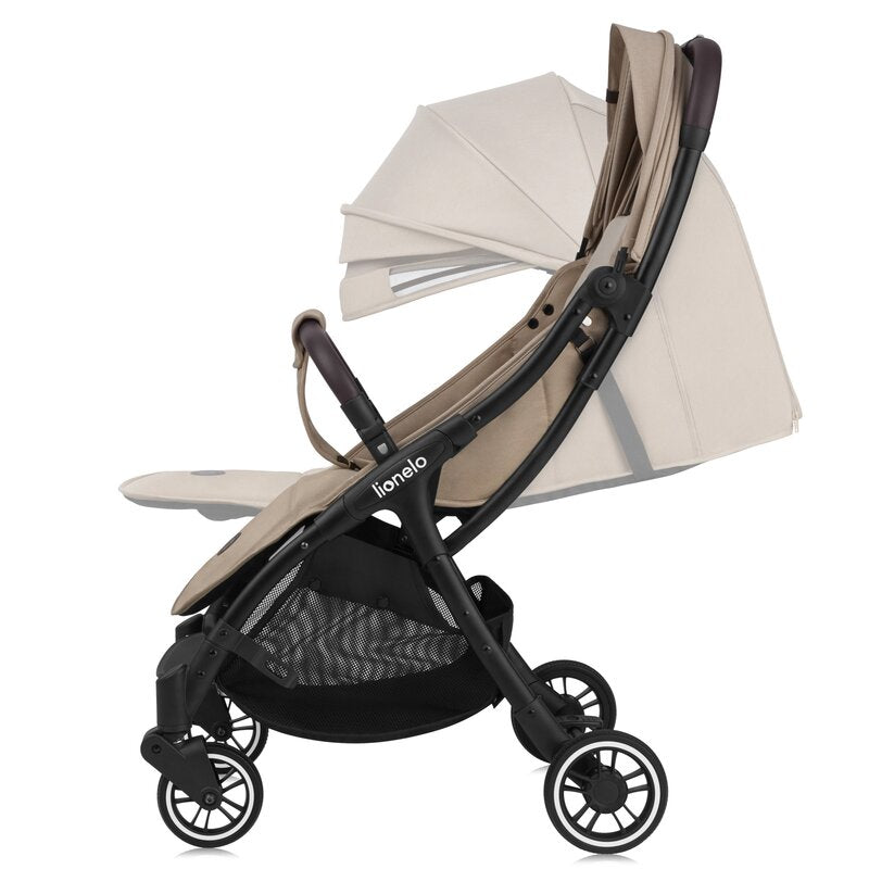 Carucior sport, Lionelo, Julie One, De la nastere, Greutate redusa, Cu accesorii, Cadru din aluminiu, 0-22 kg, Pliere compacta pentru avion, Conform cu standardele europene de securitate EN1888-1 si EN1888-2, Bej - gogobaby.ro