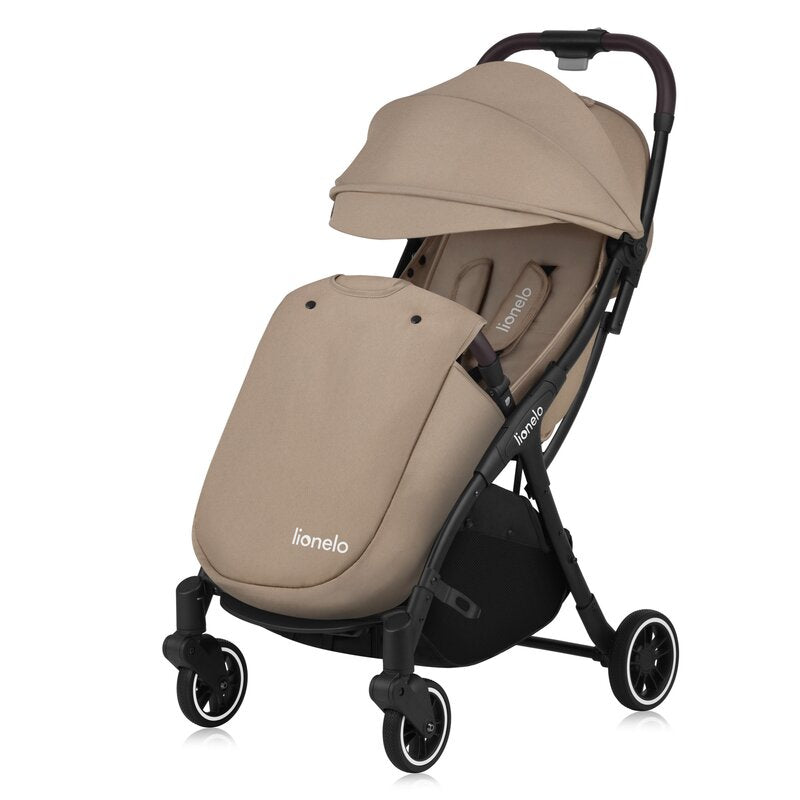 Carucior sport, Lionelo, Julie One, De la nastere, Greutate redusa, Cu accesorii, Cadru din aluminiu, 0-22 kg, Pliere compacta pentru avion, Conform cu standardele europene de securitate EN1888-1 si EN1888-2, Bej - gogobaby.ro