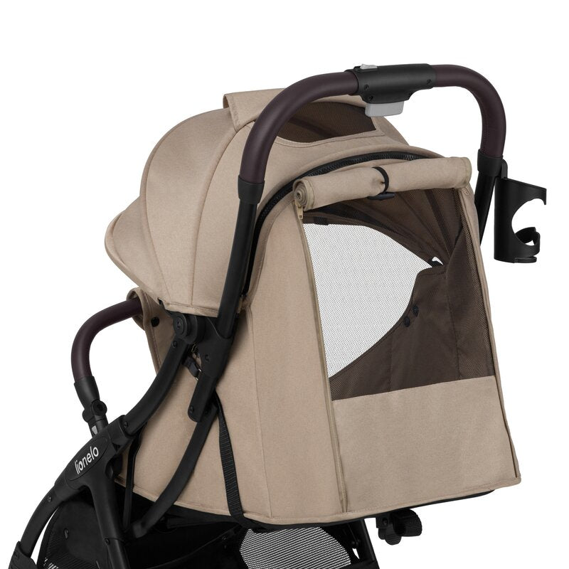 Carucior sport, Lionelo, Julie One, De la nastere, Greutate redusa, Cu accesorii, Cadru din aluminiu, 0-22 kg, Pliere compacta pentru avion, Conform cu standardele europene de securitate EN1888-1 si EN1888-2, Bej - gogobaby.ro