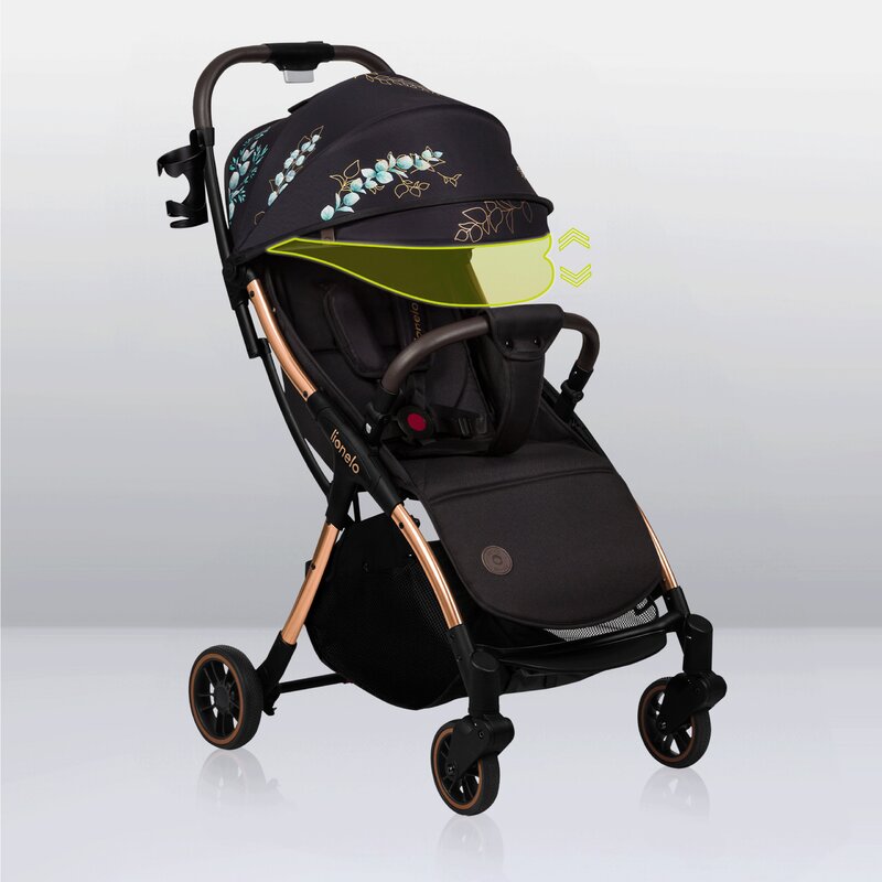 Carucior sport, Lionelo, Julie One, Editie limitata Golden Moments, De la nastere, Greutate redusa, Cu accesorii, Cadru din aluminiu, 0-22 kg, Pliere compacta pentru avion, Conform cu standardele europene de securitate EN1888-1 si EN1888-2, Negru