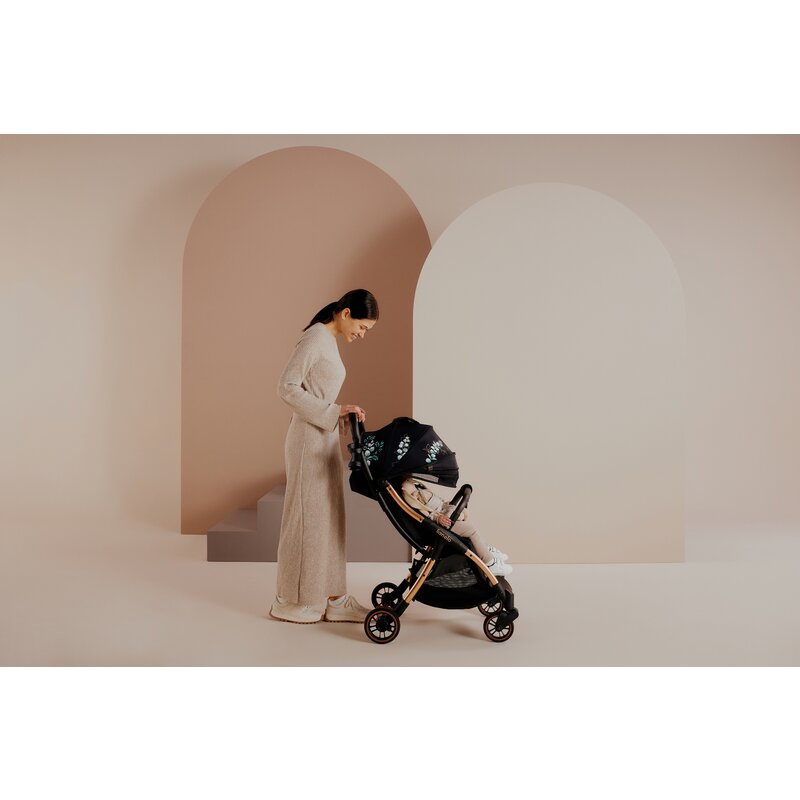 Carucior sport, Lionelo, Julie One, Editie limitata Golden Moments, De la nastere, Greutate redusa, Cu accesorii, Cadru din aluminiu, 0-22 kg, Pliere compacta pentru avion, Conform cu standardele europene de securitate EN1888-1 si EN1888-2, Negru