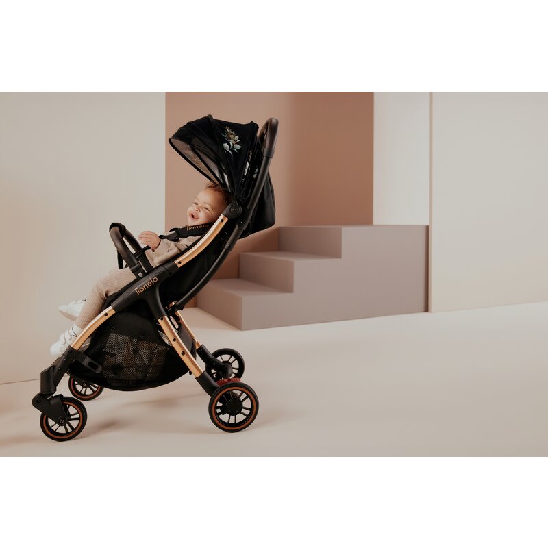 Carucior sport, Lionelo, Julie One, Editie limitata Golden Moments, De la nastere, Greutate redusa, Cu accesorii, Cadru din aluminiu, 0-22 kg, Pliere compacta pentru avion, Conform cu standardele europene de securitate EN1888-1 si EN1888-2, Negru