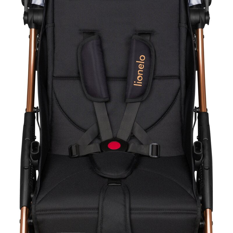 Carucior sport, Lionelo, Julie One, Editie limitata Golden Moments, De la nastere, Greutate redusa, Cu accesorii, Cadru din aluminiu, 0-22 kg, Pliere compacta pentru avion, Conform cu standardele europene de securitate EN1888-1 si EN1888-2, Negru
