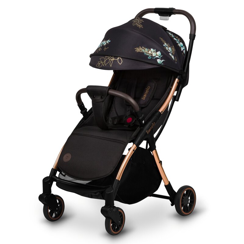 Carucior sport, Lionelo, Julie One, Editie limitata Golden Moments, De la nastere, Greutate redusa, Cu accesorii, Cadru din aluminiu, 0-22 kg, Pliere compacta pentru avion, Conform cu standardele europene de securitate EN1888-1 si EN1888-2, Negru