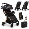 Carucior sport, Lionelo, Julie One, Editie limitata Golden Moments, De la nastere, Greutate redusa, Cu accesorii, Cadru din aluminiu, 0-22 kg, Pliere compacta pentru avion, Conform cu standardele europene de securitate EN1888-1 si EN1888-2, Negru - gogobaby.ro