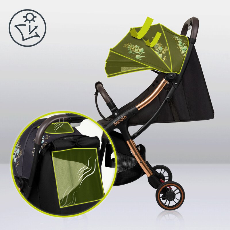 Carucior sport, Lionelo, Julie One, Editie limitata Golden Moments, De la nastere, Greutate redusa, Cu accesorii, Cadru din aluminiu, 0-22 kg, Pliere compacta pentru avion, Conform cu standardele europene de securitate EN1888-1 si EN1888-2, Negru