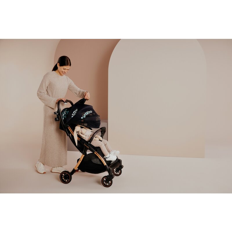 Carucior sport, Lionelo, Julie One, Editie limitata Golden Moments, De la nastere, Greutate redusa, Cu accesorii, Cadru din aluminiu, 0-22 kg, Pliere compacta pentru avion, Conform cu standardele europene de securitate EN1888-1 si EN1888-2, Negru