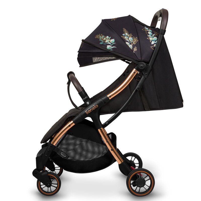 Carucior sport, Lionelo, Julie One, Editie limitata Golden Moments, De la nastere, Greutate redusa, Cu accesorii, Cadru din aluminiu, 0-22 kg, Pliere compacta pentru avion, Conform cu standardele europene de securitate EN1888-1 si EN1888-2, Negru