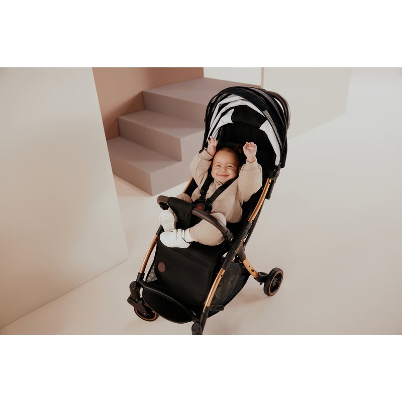 Carucior sport, Lionelo, Julie One, Editie limitata Golden Moments, De la nastere, Greutate redusa, Cu accesorii, Cadru din aluminiu, 0-22 kg, Pliere compacta pentru avion, Conform cu standardele europene de securitate EN1888-1 si EN1888-2, Negru