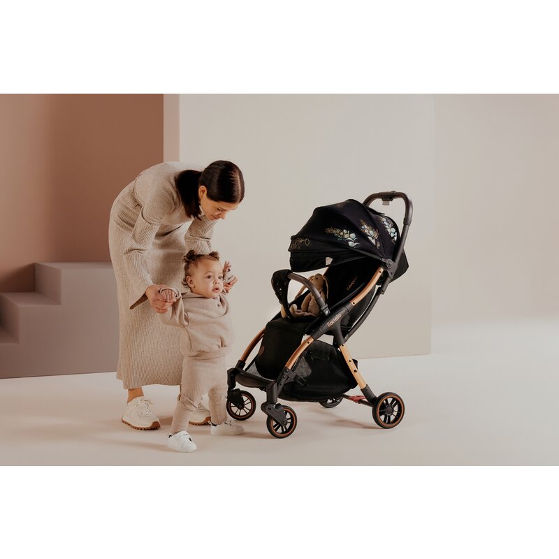 Carucior sport, Lionelo, Julie One, Editie limitata Golden Moments, De la nastere, Greutate redusa, Cu accesorii, Cadru din aluminiu, 0-22 kg, Pliere compacta pentru avion, Conform cu standardele europene de securitate EN1888-1 si EN1888-2, Negru