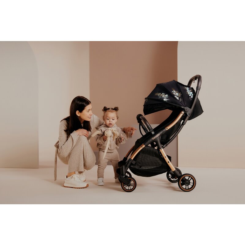 Carucior sport, Lionelo, Julie One, Editie limitata Golden Moments, De la nastere, Greutate redusa, Cu accesorii, Cadru din aluminiu, 0-22 kg, Pliere compacta pentru avion, Conform cu standardele europene de securitate EN1888-1 si EN1888-2, Negru