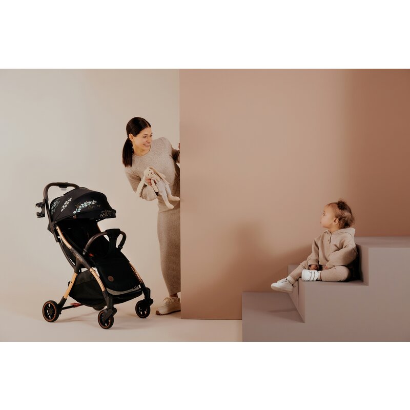 Carucior sport, Lionelo, Julie One, Editie limitata Golden Moments, De la nastere, Greutate redusa, Cu accesorii, Cadru din aluminiu, 0-22 kg, Pliere compacta pentru avion, Conform cu standardele europene de securitate EN1888-1 si EN1888-2, Negru