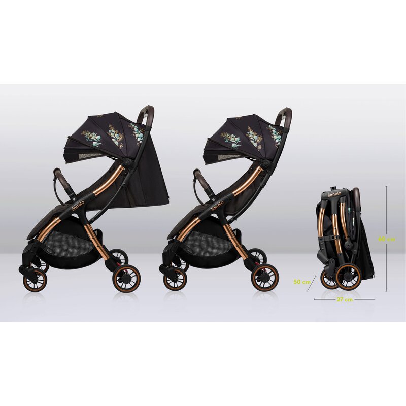 Carucior sport, Lionelo, Julie One, Editie limitata Golden Moments, De la nastere, Greutate redusa, Cu accesorii, Cadru din aluminiu, 0-22 kg, Pliere compacta pentru avion, Conform cu standardele europene de securitate EN1888-1 si EN1888-2, Negru