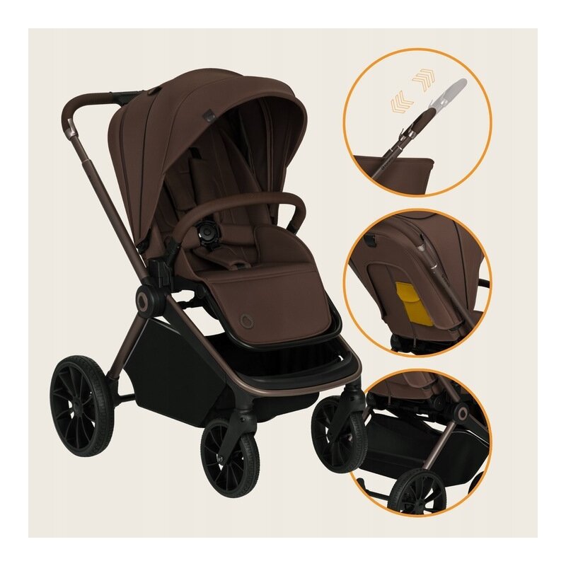 Carucior sport, Lionelo, Mika Plus, Cadru din aluminiu, Copertina XXL, Spatar reglabil in 3 pozitii, Cu accesorii, Pana la 22 kg, 6-48 luni; EN1888-1, EN1888-2 EN1466, Mocha Mousse