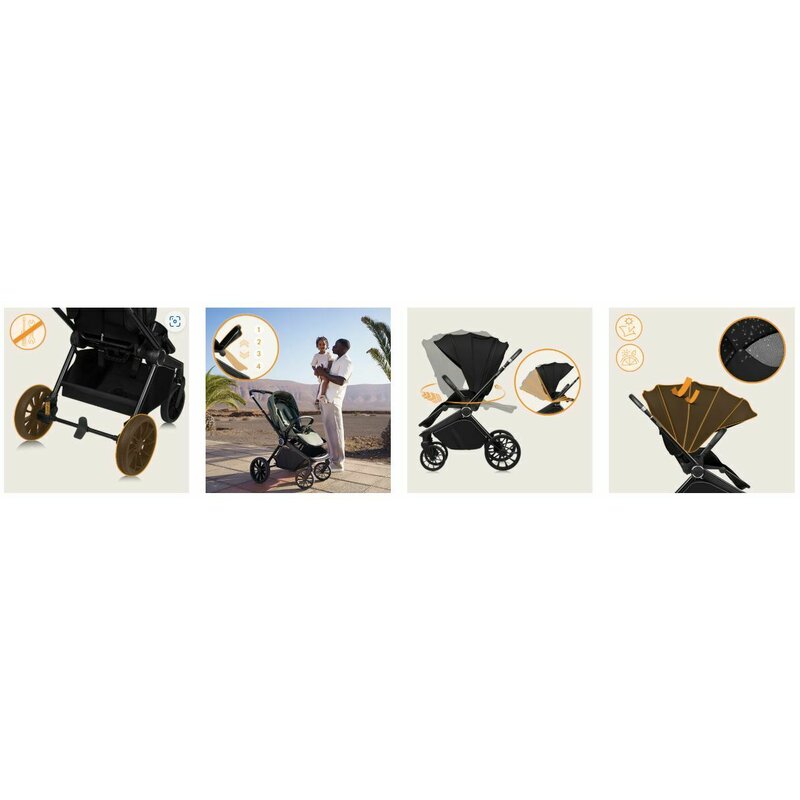 Carucior sport, Lionelo, Mika Plus, Cadru din aluminiu, Copertina XXL, Spatar reglabil in 3 pozitii, Cu accesorii, Pana la 22 kg, 6-48 luni; EN1888-1, EN1888-2 EN1466, Negru