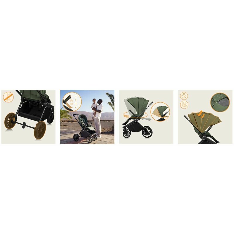 Carucior sport, Lionelo, Mika Plus, Cadru din aluminiu, Cu maner reversibil, Copertina XXL, Spatar reglabil in 3 pozitii, Cu accesorii, Pana la 22 kg, 6-48 luni; EN1888-1, EN1888-2 EN1466, Verde