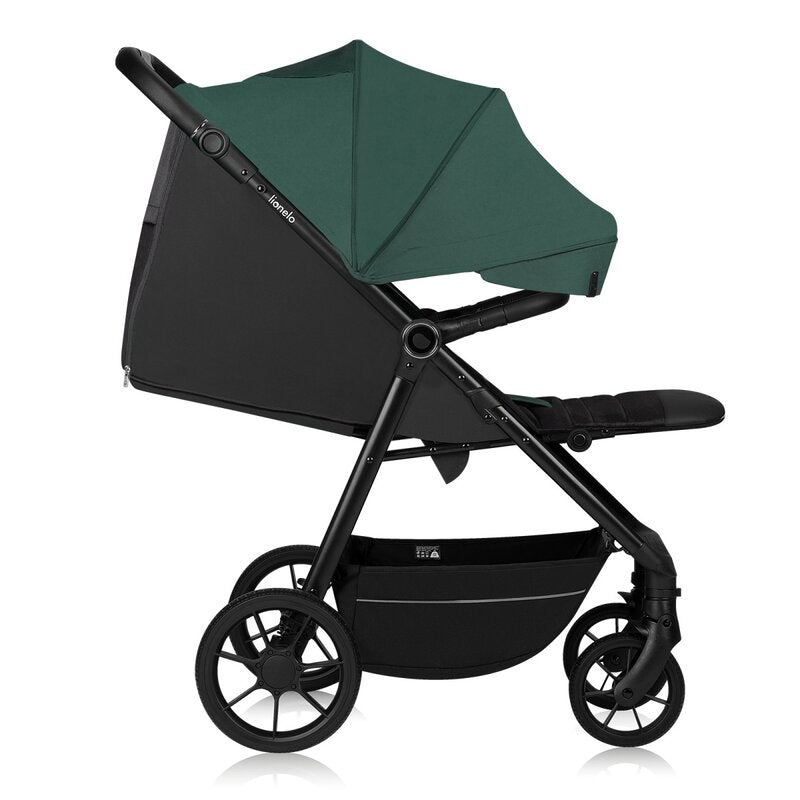 Carucior sport, Lionelo, Mira, Maner reglabil in 5 pozitii, Spatar si suport de picioare reglabile, Plasa de tantari si suport biberon incluse, Pana la 22 kg, 6 luni+, Conform cu EN1888-1, EN1888-2, Testare SGS, Verde