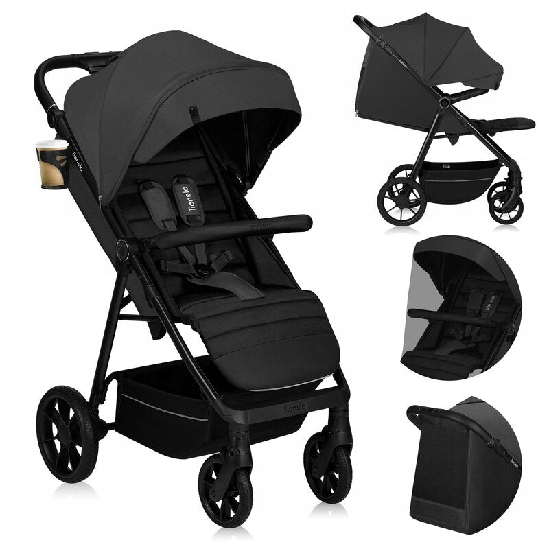 Carucior sport, Lionelo, Mira, Maner reglabil in 5 pozitii, Spatar si suport de picioare reglabile, Plasa de tantari si suport biberon incluse, Pana la 22 kg, 6 luni+, Conform cu EN1888-1, EN1888-2, Testare SGS, Gri - gogobaby.ro