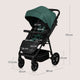 Carucior sport, Lionelo, Mira, Maner reglabil in 5 pozitii, Spatar si suport de picioare reglabile, Plasa de tantari si suport biberon incluse, Pana la 22 kg, 6 luni+, Conform cu EN1888-1, EN1888-2, Testare SGS, Verde
