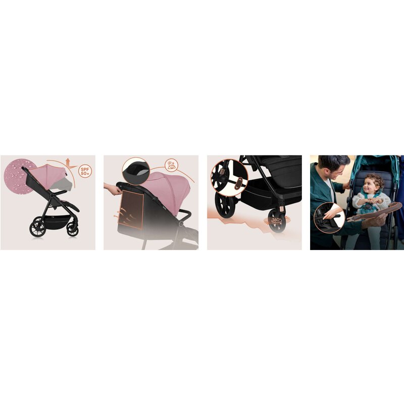Carucior sport, Lionelo, Mira, Maner reglabil in 5 pozitii, Spatar si suport de picioare reglabile, Plasa de tantari si suport biberon incluse, Pana la 22 kg, 6 luni+, Conform cu EN1888-1, EN1888-2, Testare SGS, Roz - gogobaby.ro