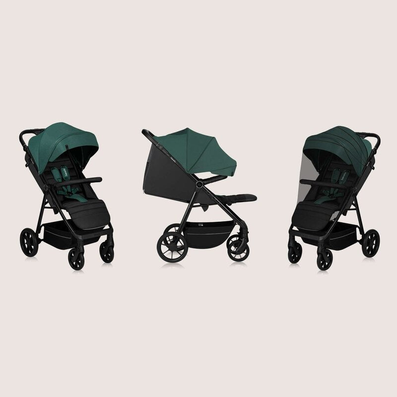 Carucior sport, Lionelo, Mira, Maner reglabil in 5 pozitii, Spatar si suport de picioare reglabile, Plasa de tantari si suport biberon incluse, Pana la 22 kg, 6 luni+, Conform cu EN1888-1, EN1888-2, Testare SGS, Verde