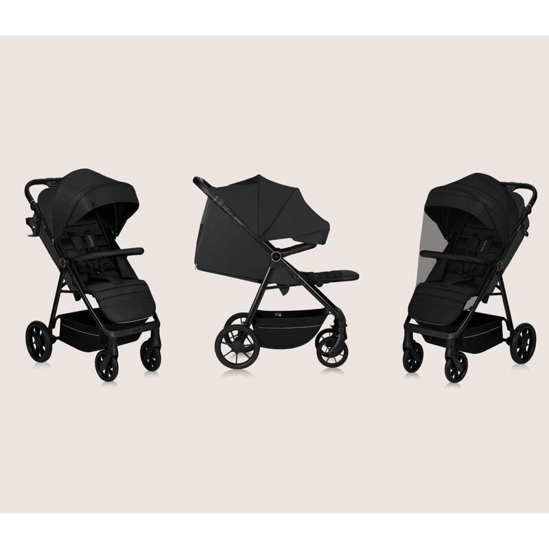Carucior sport, Lionelo, Mira, Maner reglabil in 5 pozitii, Spatar si suport de picioare reglabile, Plasa de tantari si suport biberon incluse, Pana la 22 kg, 6 luni+, Conform cu EN1888-1, EN1888-2, Testare SGS, Negru - gogobaby.ro
