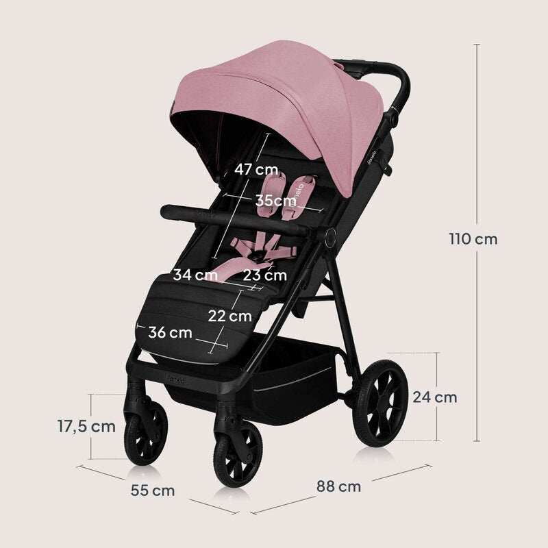 Carucior sport, Lionelo, Mira, Maner reglabil in 5 pozitii, Spatar si suport de picioare reglabile, Plasa de tantari si suport biberon incluse, Pana la 22 kg, 6 luni+, Conform cu EN1888-1, EN1888-2, Testare SGS, Roz - gogobaby.ro
