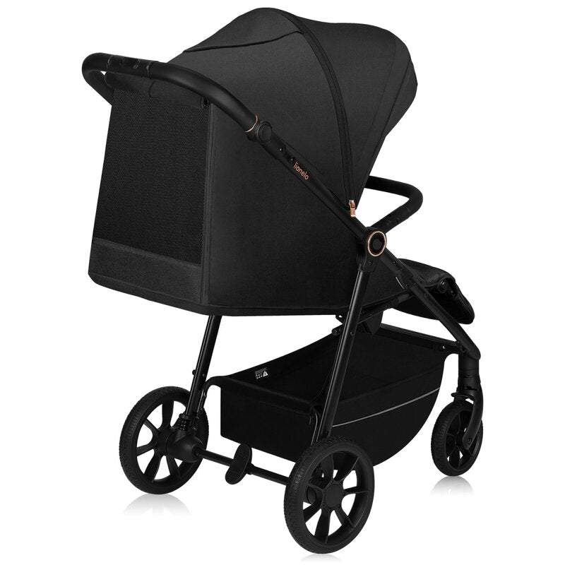 Carucior sport, Lionelo, Mira, Maner reglabil in 5 pozitii, Spatar si suport de picioare reglabile, Plasa de tantari si suport biberon incluse, Pana la 22 kg, 6 luni+, Conform cu EN1888-1, EN1888-2, Testare SGS, Negru - gogobaby.ro