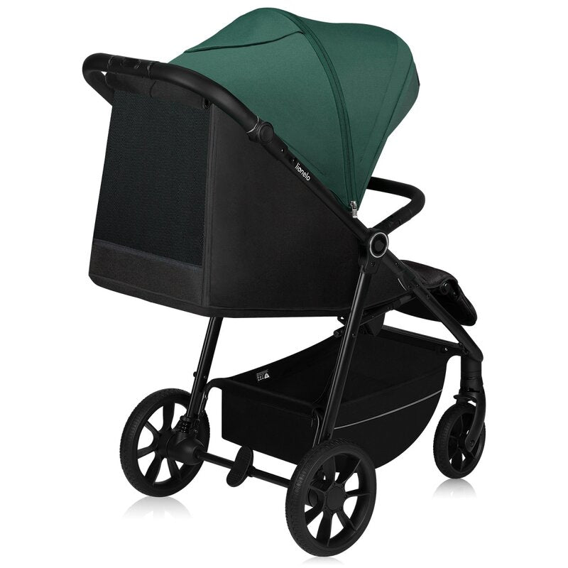 Carucior sport, Lionelo, Mira, Maner reglabil in 5 pozitii, Spatar si suport de picioare reglabile, Plasa de tantari si suport biberon incluse, Pana la 22 kg, 6 luni+, Conform cu EN1888-1, EN1888-2, Testare SGS, Verde