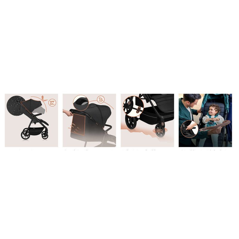Carucior sport, Lionelo, Mira, Maner reglabil in 5 pozitii, Spatar si suport de picioare reglabile, Plasa de tantari si suport biberon incluse, Pana la 22 kg, 6 luni+, Conform cu EN1888-1, EN1888-2, Testare SGS, Negru - gogobaby.ro