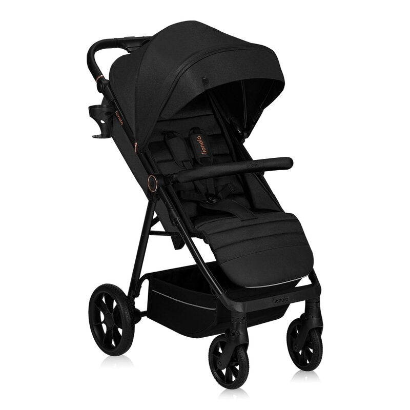 Carucior sport, Lionelo, Mira, Maner reglabil in 5 pozitii, Spatar si suport de picioare reglabile, Plasa de tantari si suport biberon incluse, Pana la 22 kg, 6 luni+, Conform cu EN1888-1, EN1888-2, Testare SGS, Negru - gogobaby.ro