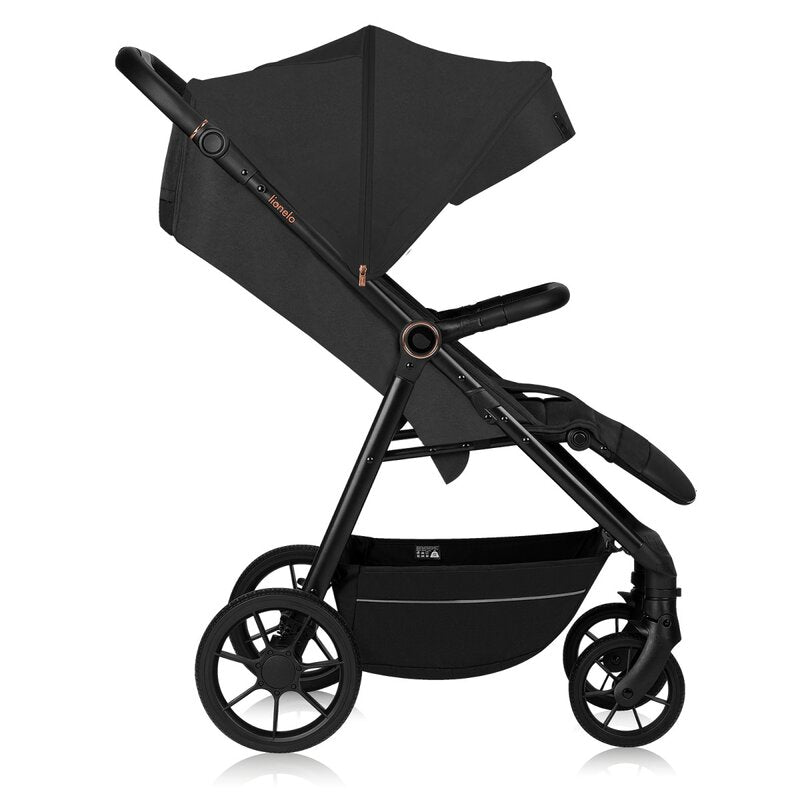Carucior sport, Lionelo, Mira, Maner reglabil in 5 pozitii, Spatar si suport de picioare reglabile, Plasa de tantari si suport biberon incluse, Pana la 22 kg, 6 luni+, Conform cu EN1888-1, EN1888-2, Testare SGS, Negru - gogobaby.ro