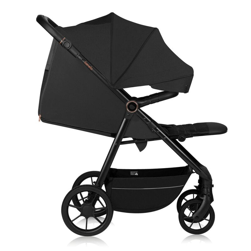 Carucior sport, Lionelo, Mira, Maner reglabil in 5 pozitii, Spatar si suport de picioare reglabile, Plasa de tantari si suport biberon incluse, Pana la 22 kg, 6 luni+, Conform cu EN1888-1, EN1888-2, Testare SGS, Negru - gogobaby.ro